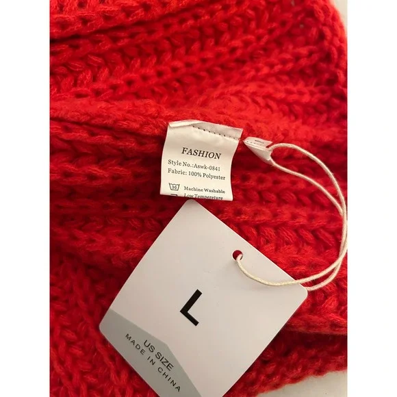 Red Chunky Knit Button Front V-Neck Sweater Vest Hammered Gold Buttons Size L - Picture 6 of 10